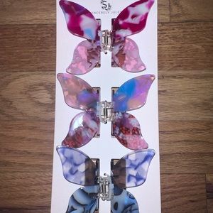 Sincerely Jules Assorted Pack Of 3 Butterfly Clips pink blue purple